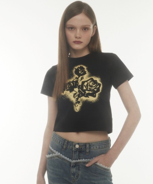 Midnight Move（ミッドナイトムーブ）の「Midnight Move／FL CROP  T（Tシャツ/カットソー・レディース・ブラック/ホワイト・FREE）」の6枚目の写真