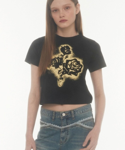 Midnight Move（ミッドナイトムーブ）の「Midnight Move／FL CROP  T（Tシャツ/カットソー・レディース・ブラック/ホワイト・FREE）」の7枚目の写真