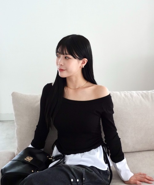 mellowneon(メロウネオン)の「2wayレイヤードライクトップス(Tシャツ/カットソー・レディース・ブラウン/ブラック/グレー・FREE)」の19枚目の写真