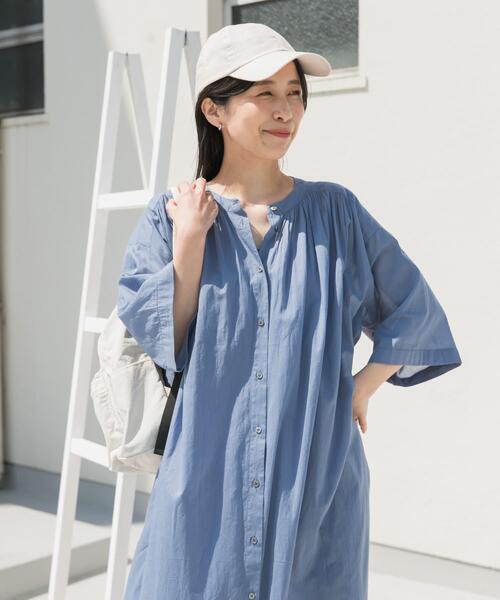 URBAN RESEARCH DOORS（アーバンリサーチドアーズ）の「コットンボイルロールアップハーフスリーブワンピース（ワンピース・レディース・オレンジ/グリーン系その他/ブラック/ブルー・MEDIUM）」の8枚目の写真