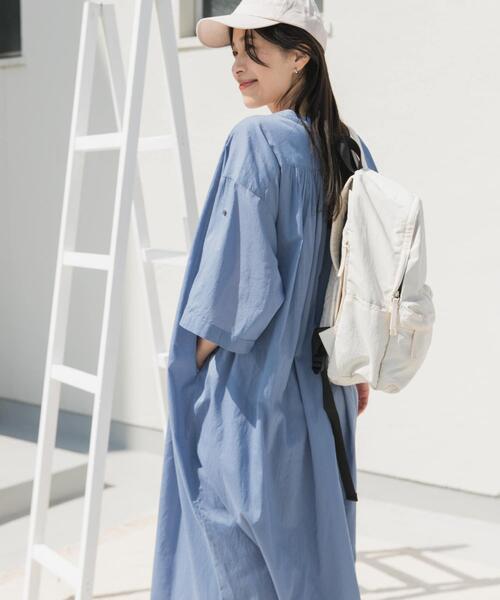 URBAN RESEARCH DOORS（アーバンリサーチドアーズ）の「コットンボイルロールアップハーフスリーブワンピース（ワンピース・レディース・オレンジ/グリーン系その他/ブラック/ブルー・MEDIUM）」の6枚目の写真