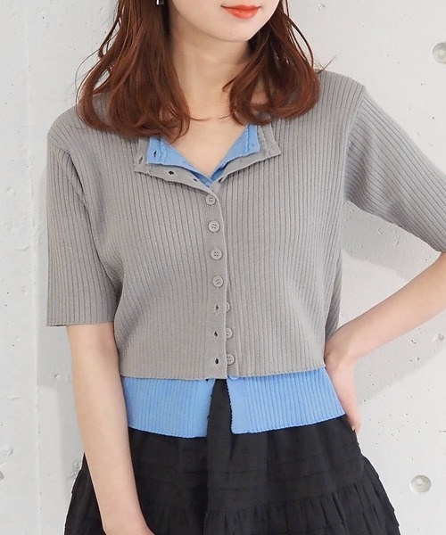 tiptop(ティップトップ)の「配色レイヤードカーディガン(ニット/セーター・レディース・ネイビー/グレー/ブルー/ブラック・FREE)」の1枚目の写真