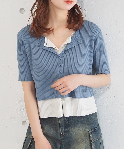 tiptop(ティップトップ)の「配色レイヤードカーディガン(ニット/セーター・レディース・ネイビー/グレー/ブルー/ブラック・FREE)」の4枚目の写真