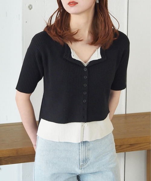 tiptop(ティップトップ)の「配色レイヤードカーディガン(ニット/セーター・レディース・ネイビー/グレー/ブルー/ブラック・FREE)」の5枚目の写真