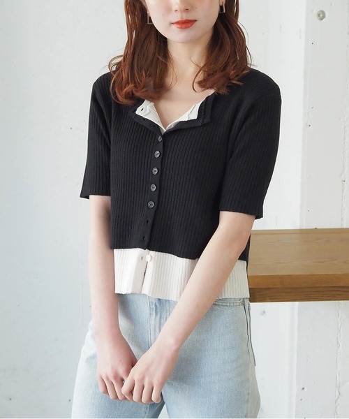 tiptop(ティップトップ)の「配色レイヤードカーディガン(ニット/セーター・レディース・ネイビー/グレー/ブルー/ブラック・FREE)」の6枚目の写真