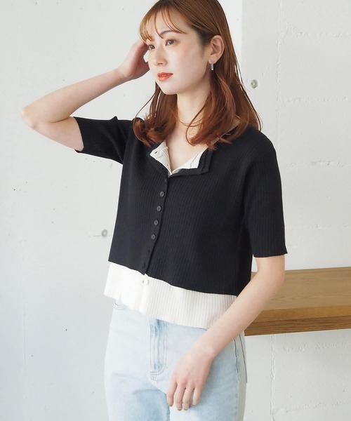 tiptop(ティップトップ)の「配色レイヤードカーディガン(ニット/セーター・レディース・ネイビー/グレー/ブルー/ブラック・FREE)」の7枚目の写真