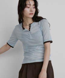 Aunt Marie's（アントマリーズ）の「配色ヘンリーネックシアートップス（Tシャツ/カットソー）」