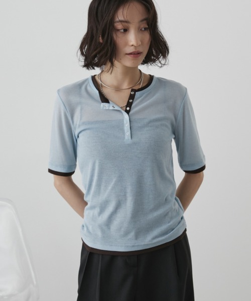 配色ヘンリーネックシアートップス（Tシャツ/カットソー）｜Aunt