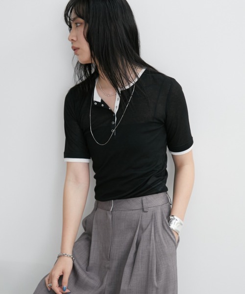 配色ヘンリーネックシアートップス（Tシャツ/カットソー）｜Aunt