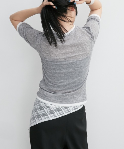 Aunt Marie's（アントマリーズ）の「配色ヘンリーネックシアートップス（Tシャツ/カットソー・レディース・グレー/ブルー/ブラック/イエロー/ホワイト・FREE）」の20枚目の写真