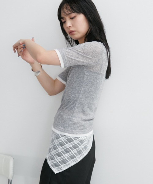 Aunt Marie's（アントマリーズ）の「配色ヘンリーネックシアートップス（Tシャツ/カットソー・レディース・グレー/ブルー/ブラック/イエロー/ホワイト・FREE）」の19枚目の写真