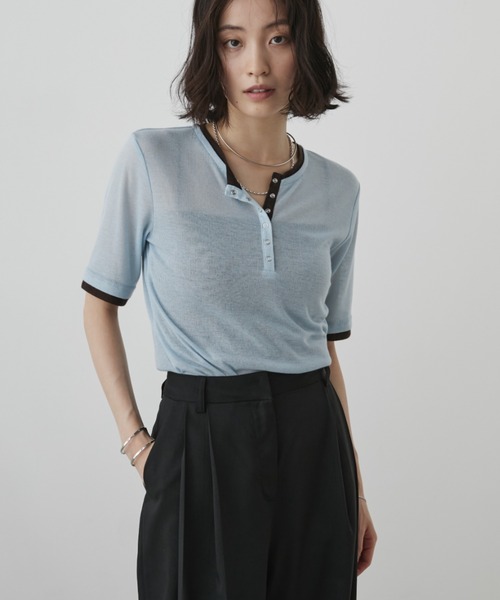 配色ヘンリーネックシアートップス（Tシャツ/カットソー）｜Aunt