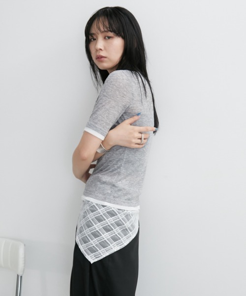 Aunt Marie's(アントマリーズ)の「配色ヘンリーネックシアートップス(Tシャツ/カットソー・レディース・グレー/ブルー/ブラック/イエロー/ホワイト・FREE)」の11枚目の写真