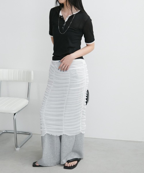 Aunt Marie's（アントマリーズ）の「配色ヘンリーネックシアートップス（Tシャツ/カットソー・レディース・グレー/ブルー/ブラック/イエロー/ホワイト・FREE）」の15枚目の写真