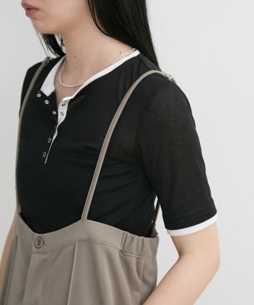 Aunt Marie's（アントマリーズ）の「配色ヘンリーネックシアートップス（Tシャツ/カットソー・レディース・グレー/ブルー/ブラック/イエロー/ホワイト・FREE）」の16枚目の写真