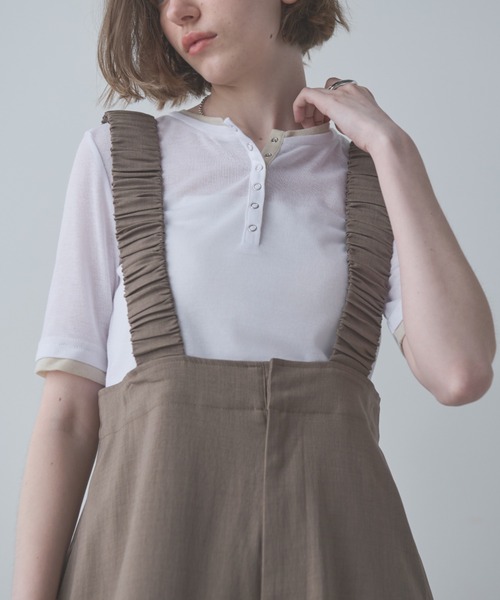 Aunt Marie's（アントマリーズ）の「配色ヘンリーネックシアートップス（Tシャツ/カットソー・レディース・グレー/ブルー/ブラック/イエロー/ホワイト・FREE）」の6枚目の写真