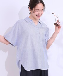 SHOO・LA・RUE | 【S-LL/UV/ひんやり/抗菌防臭】体型を自然にカバー フレンチリネンブレンド襟付ドルマンシャツ(シャツ/ブラウス)