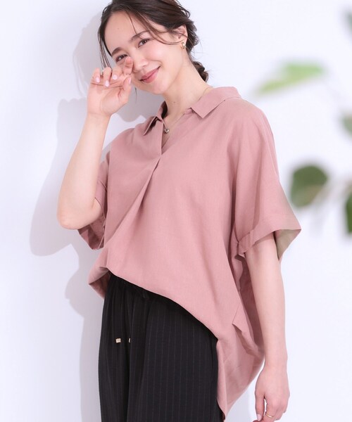 SHOO・LA・RUE(シューラルー)の「【S-LL/UV/ひんやり/抗菌防臭】体型を自然にカバー フレンチリネンブレンド襟付ドルマンシャツ(シャツ/ブラウス・レディース・グレー/イエロー/ブラック/ブラック系2/ブルー系7/ピンク・01/04/02/03)」の6枚目の写真