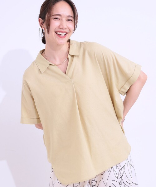 SHOO・LA・RUE(シューラルー)の「【S-LL/UV/ひんやり/抗菌防臭】体型を自然にカバー フレンチリネンブレンド襟付ドルマンシャツ(シャツ/ブラウス・レディース・グレー/イエロー/ブラック/ブラック系2/ブルー系7/ピンク・01/04/02/03)」の5枚目の写真