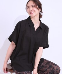 SHOO・LA・RUE | 【S-LL/UV/ひんやり/抗菌防臭】体型を自然にカバー フレンチリネンブレンド襟付ドルマンシャツ(シャツ/ブラウス)