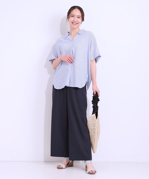 SHOO・LA・RUE(シューラルー)の「【S-LL/UV/ひんやり/抗菌防臭】体型を自然にカバー フレンチリネンブレンド襟付ドルマンシャツ(シャツ/ブラウス・レディース・グレー/イエロー/ブラック/ブラック系2/ブルー系7/ピンク・01/04/02/03)」の15枚目の写真