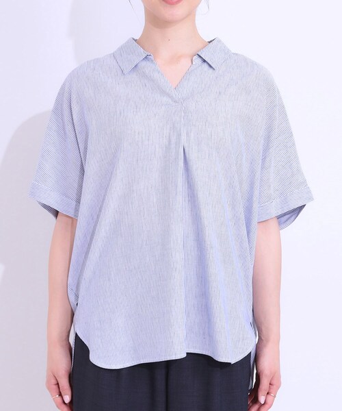 SHOO・LA・RUE(シューラルー)の「【S-LL/UV/ひんやり/抗菌防臭】体型を自然にカバー フレンチリネンブレンド襟付ドルマンシャツ(シャツ/ブラウス・レディース・グレー/イエロー/ブラック/ブラック系2/ブルー系7/ピンク・01/04/02/03)」の17枚目の写真