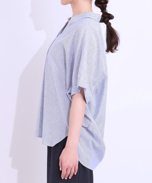 SHOO・LA・RUE(シューラルー)の「【S-LL/UV/ひんやり/抗菌防臭】体型を自然にカバー フレンチリネンブレンド襟付ドルマンシャツ(シャツ/ブラウス・レディース・グレー/イエロー/ブラック/ブラック系2/ブルー系7/ピンク・01/04/02/03)」の18枚目の写真