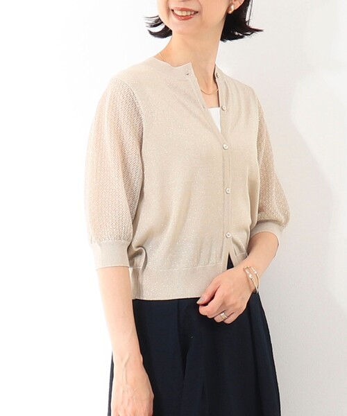 NOLLEY'S LIGHT(ノーリーズライト)の「袖レース柄5分袖カーディガン(ニット/セーター・レディース・ベージュ/ライトグレー/オフホワイト・38)」の3枚目の写真