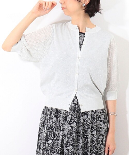 NOLLEY'S LIGHT(ノーリーズライト)の「袖レース柄5分袖カーディガン(ニット/セーター・レディース・ベージュ/ライトグレー/オフホワイト・38)」の6枚目の写真