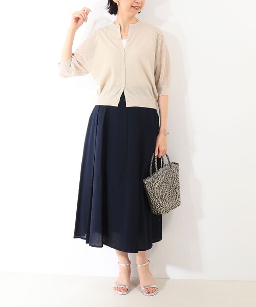 NOLLEY'S LIGHT(ノーリーズライト)の「袖レース柄5分袖カーディガン(ニット/セーター・レディース・ベージュ/ライトグレー/オフホワイト・38)」の14枚目の写真