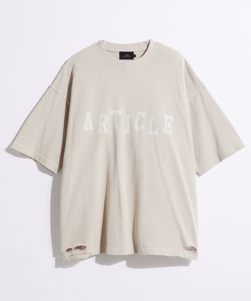 SLICK(スリック)の「【SLICK/スリック】Pigment Dye Damage Printed T-Shirt (ARTICLE) / ピグメントダイダメージプリントTシャツ (ARTICLE)/オーバーサイズ シルエット / ピグメント加工/ ビンテージ(Tシャツ/カットソー・メンズ・グレイッシュベージュ/ブルーグレー/ブラック・1/2/3)」の5枚目の写真