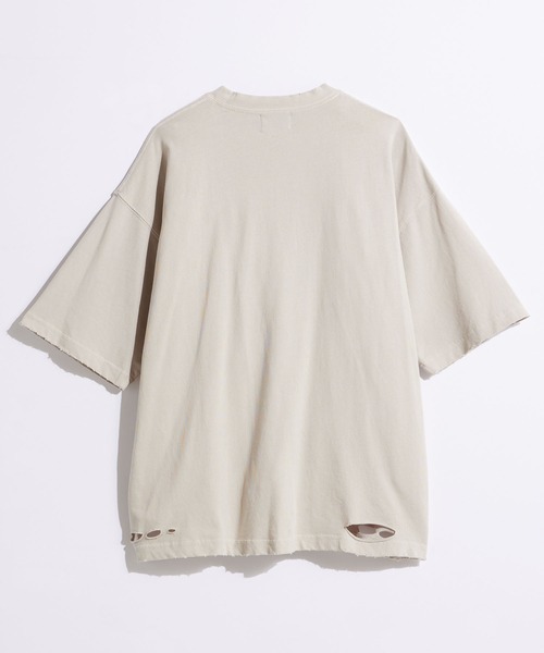 SLICK(スリック)の「【SLICK/スリック】Pigment Dye Damage Printed T-Shirt (ARTICLE) / ピグメントダイダメージプリントTシャツ (ARTICLE)/オーバーサイズ シルエット / ピグメント加工/ ビンテージ(Tシャツ/カットソー・メンズ・グレイッシュベージュ/ブルーグレー/ブラック・1/2/3)」の4枚目の写真