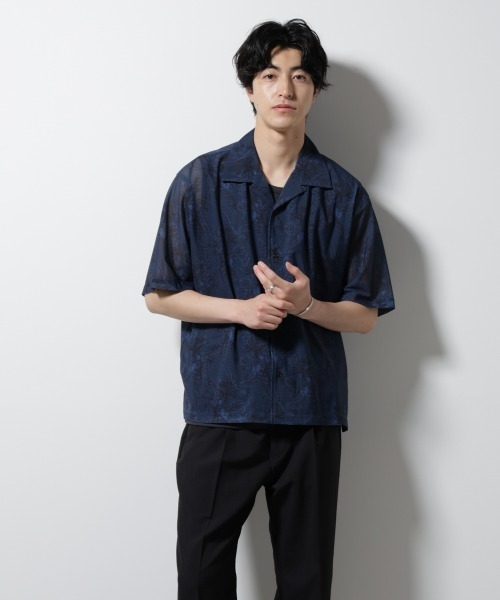 NORMANBROS(ノーマンブロス)の「NORMANBROS別注 メッシュプリントシャツ 半袖(シャツ/ブラウス・メンズ・バーガンディー/ネイビー・L/M)」の1枚目の写真