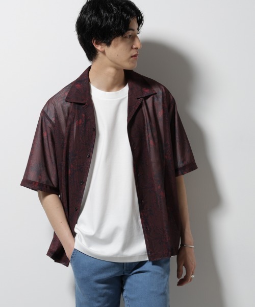 NORMANBROS(ノーマンブロス)の「NORMANBROS別注 メッシュプリントシャツ 半袖(シャツ/ブラウス・メンズ・バーガンディー/ネイビー・L/M)」の2枚目の写真