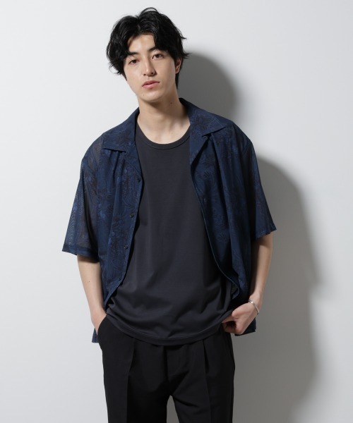NORMANBROS(ノーマンブロス)の「NORMANBROS別注 メッシュプリントシャツ 半袖(シャツ/ブラウス・メンズ・バーガンディー/ネイビー・L/M)」の3枚目の写真