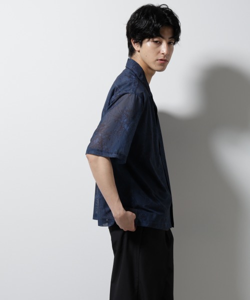 NORMANBROS(ノーマンブロス)の「NORMANBROS別注 メッシュプリントシャツ 半袖(シャツ/ブラウス・メンズ・バーガンディー/ネイビー・L/M)」の4枚目の写真