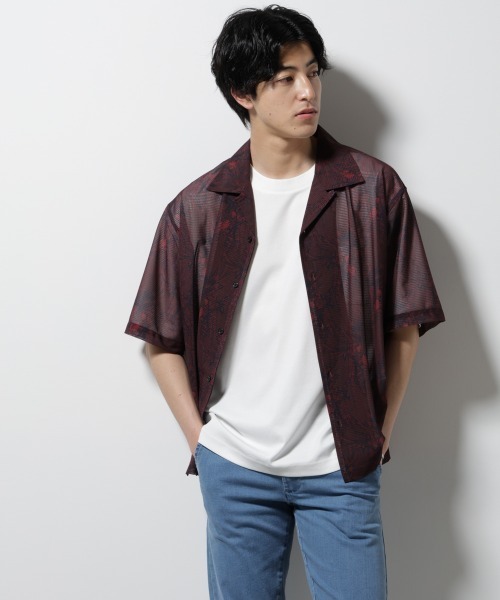 NORMANBROS(ノーマンブロス)の「NORMANBROS別注 メッシュプリントシャツ 半袖(シャツ/ブラウス・メンズ・バーガンディー/ネイビー・L/M)」の10枚目の写真