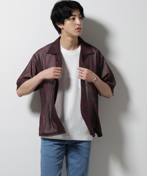 NORMANBROS(ノーマンブロス)の「NORMANBROS別注 メッシュプリントシャツ 半袖(シャツ/ブラウス・メンズ・バーガンディー/ネイビー・L/M)」の11枚目の写真