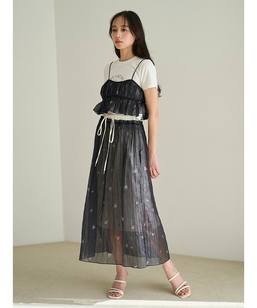 タグ付き新品 snidel プリーツスカート シフォン レイヤード ネイビー S SNIDEL（スナイデル）の「プリーツシフォンレイヤードプリント