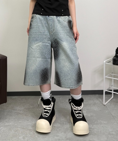 ATMARK(アットマーク)の「《3サイズ展開 / UNISEX 》デニム アソートハーフパンツ ショートパンツ(デニムパンツ・メンズ・ブルー系その他2/ブラック/サックスブルー/ブルー/グリーン/ブラック×ホワイト/ブルー系その他・MEDIUM/LARGE/X-LARGE)」の6枚目の写真