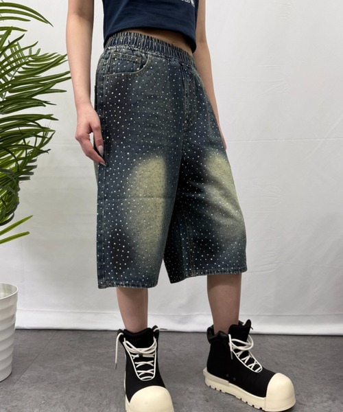 ATMARK(アットマーク)の「《3サイズ展開 / UNISEX 》デニム アソートハーフパンツ ショートパンツ(デニムパンツ・メンズ・ブルー系その他2/ブラック/サックスブルー/ブルー/グリーン/ブラック×ホワイト/ブルー系その他・MEDIUM/LARGE/X-LARGE)」の7枚目の写真