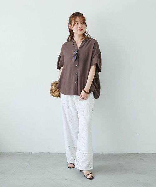 le.coeur blanc（ルクールブラン）の「《お気に入り急上昇！！》ヴィンテージライクフレアスリーブブラウス（シャツ/ブラウス・レディース・オフホワイト/ブラック/ブラウン/カーキオリーブ・38）」の5枚目の写真