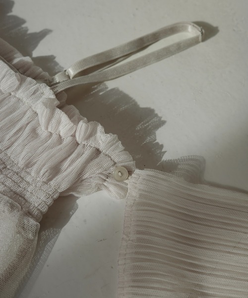 WILLFULLY(ウィルフリー)の「pleats shirring tulle camisole OP(ワンピース・レディース・オートミール/グレー系その他/チャコール/ブラック・FREE)」の6枚目の写真