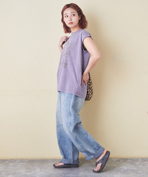 CUBE SUGAR（キューブシュガー）の「26/-OE天竺ピグメント染めノースリーブプルオーバー（Tシャツ/カットソー・レディース・ピンク/スミクロ/パープル/ナチュラル・M）」の5枚目の写真