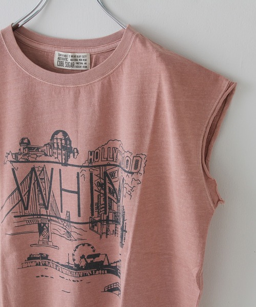 CUBE SUGAR（キューブシュガー）の「26/-OE天竺ピグメント染めノースリーブプルオーバー（Tシャツ/カットソー・レディース・ピンク/スミクロ/パープル/ナチュラル・M）」の16枚目の写真