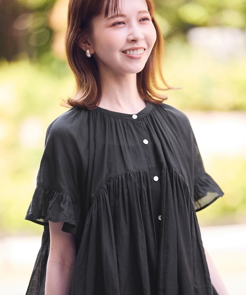 ROPE' PICNIC（ロペピクニック）の「コットンボイルギャザーブラウス/リンクコーデ（シャツ/ブラウス・レディース・ブラック/ブラウン/ブルー/オフホワイト・38）」の5枚目の写真