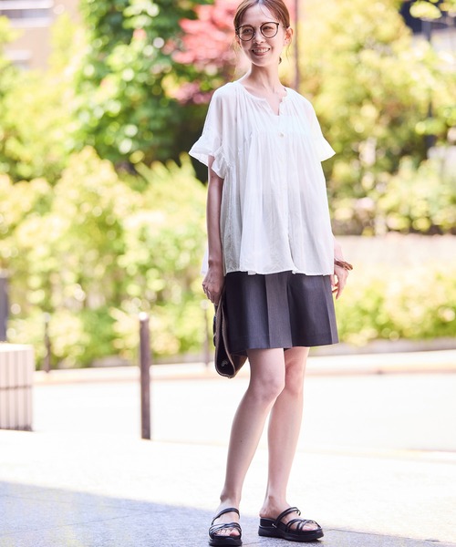 ROPE' PICNIC（ロペピクニック）の「コットンボイルギャザーブラウス/リンクコーデ（シャツ/ブラウス・レディース・ブラック/ブラウン/ブルー/オフホワイト・38）」の7枚目の写真