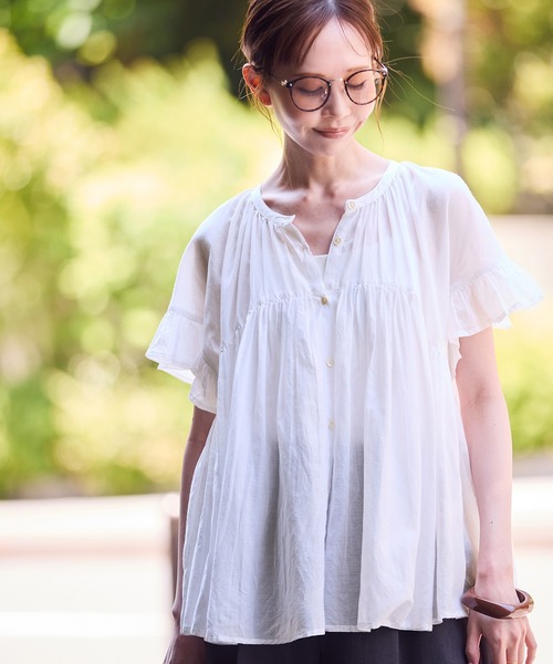 ROPE' PICNIC（ロペピクニック）の「コットンボイルギャザーブラウス/リンクコーデ（シャツ/ブラウス・レディース・ブラック/ブラウン/ブルー/オフホワイト・38）」の9枚目の写真