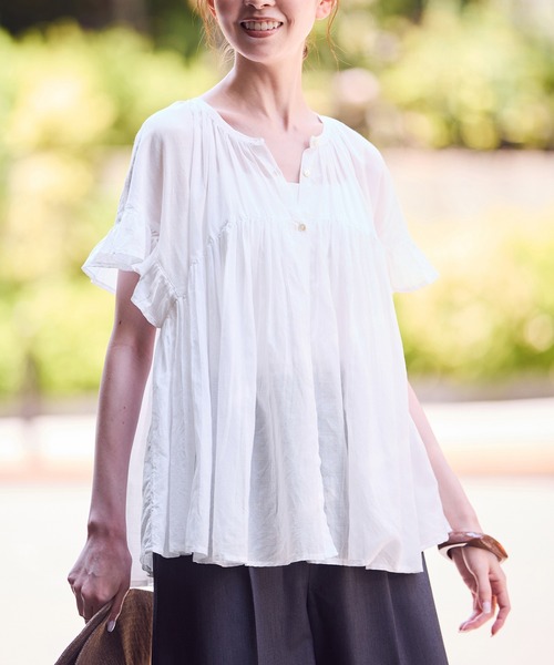 ROPE' PICNIC（ロペピクニック）の「コットンボイルギャザーブラウス/リンクコーデ（シャツ/ブラウス・レディース・ブラック/ブラウン/ブルー/オフホワイト・38）」の11枚目の写真