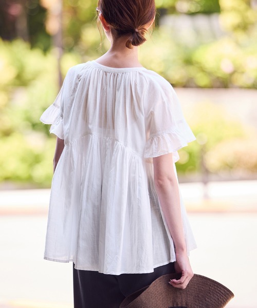 ROPE' PICNIC（ロペピクニック）の「コットンボイルギャザーブラウス/リンクコーデ（シャツ/ブラウス・レディース・ブラック/ブラウン/ブルー/オフホワイト・38）」の12枚目の写真